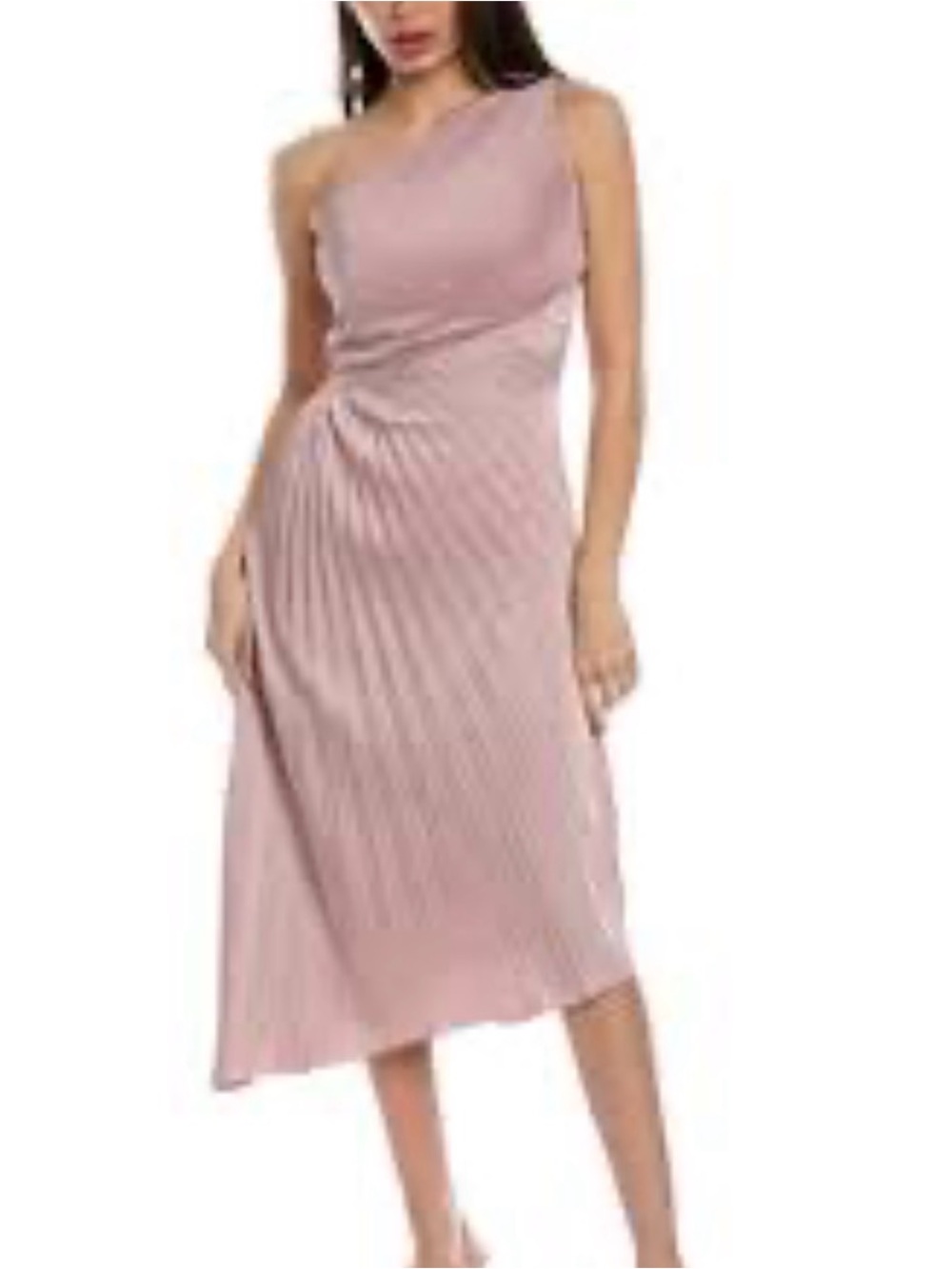 Rene Ruiz One-Shoulder Pleated Blush Pink Dress- NWOT L 8